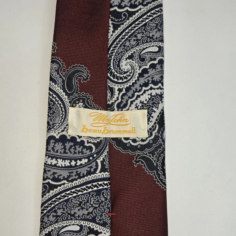 Vtg‎ 70s Mr John Beau Brummell Paisley Tie Shillito's Men's Shop Burgundy 4x57